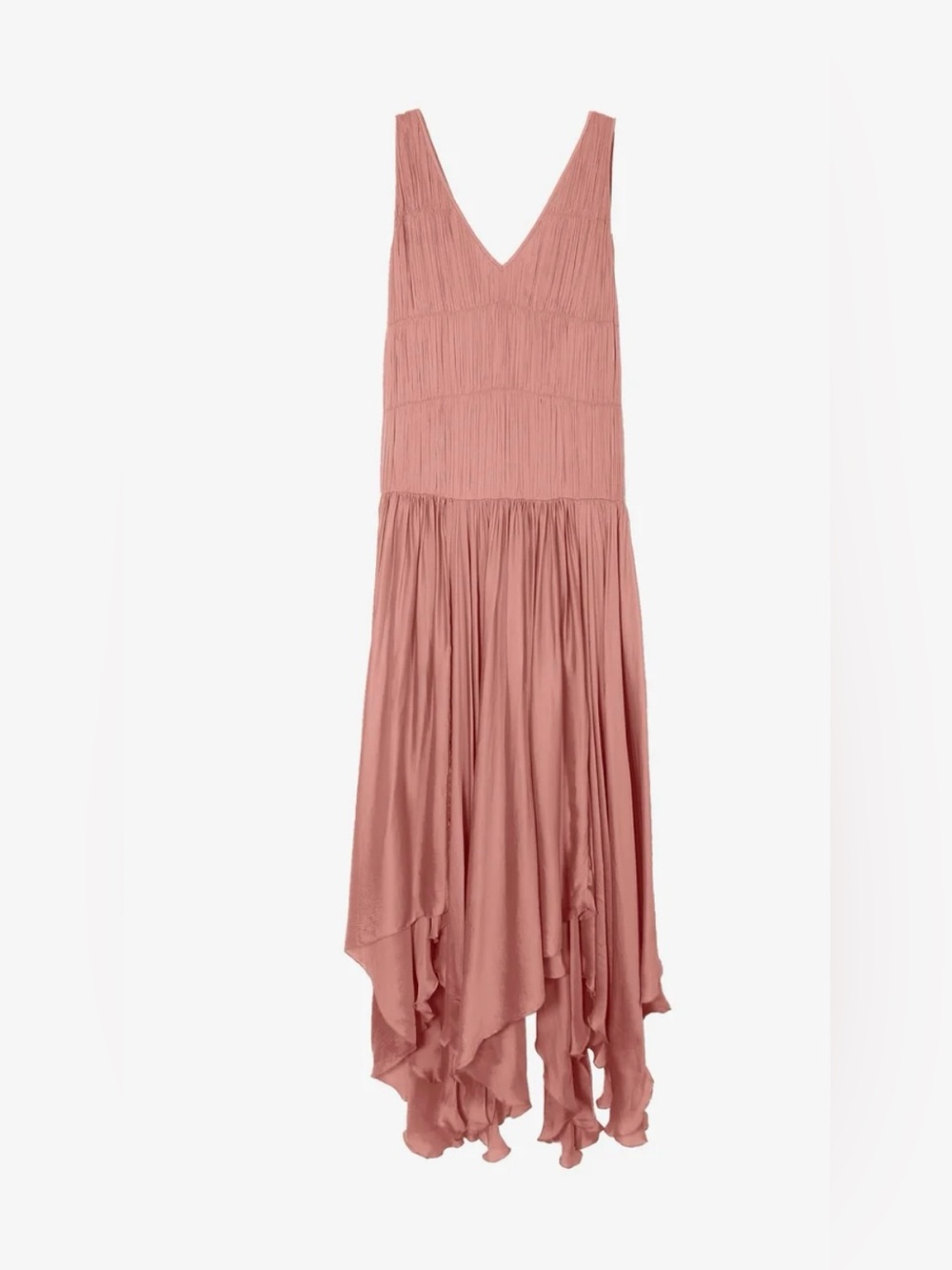 Mes Demoiselles Rose-Mauve V-Neck Handkerchief Hem Maxi Dress